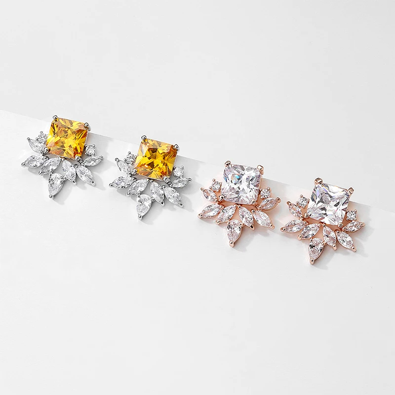 ZAKOL роскошный элегантный квадратный желтый AAA серьги с цирконием кубической