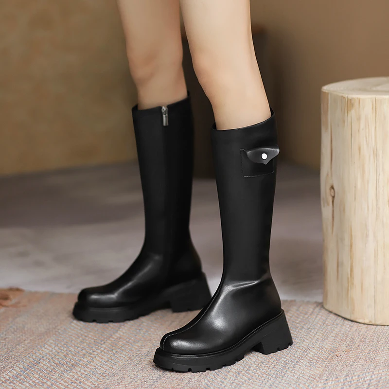 

Knight boots round toe leather high knee-length boots Women's shoes luxury brand platform shoes fashion boots high heels X916