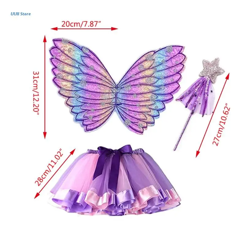 

3pcs Princess Fairy Wing Butterfly Tutu Wand Angel Costume Dress Up Role Play