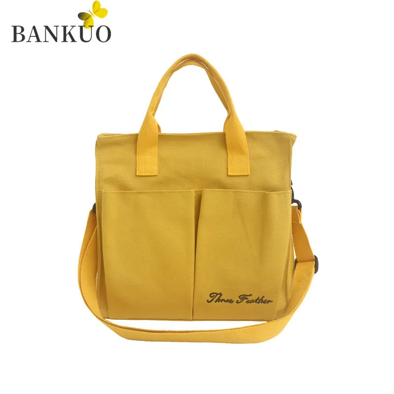 

BANKUO Women's Canvas Handbags Large Capacity Solid Color Crossbody Bag Girl Fashion Casual Bags All-match Student Bag C191