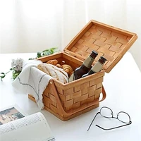 1pc wood weaving picnic basket portable fruit holder home storage basket