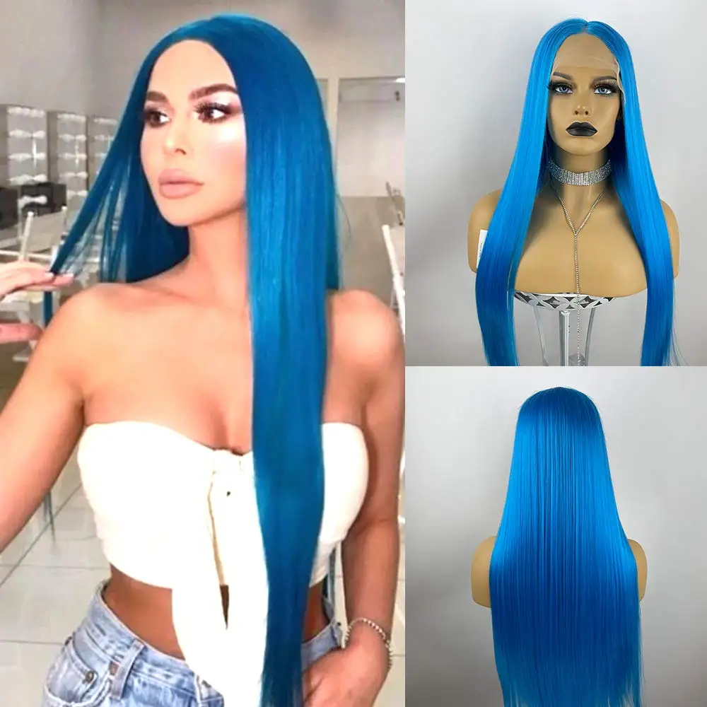 Baicheng синий часть синтетические волосы парики для чернокожих Для женщин