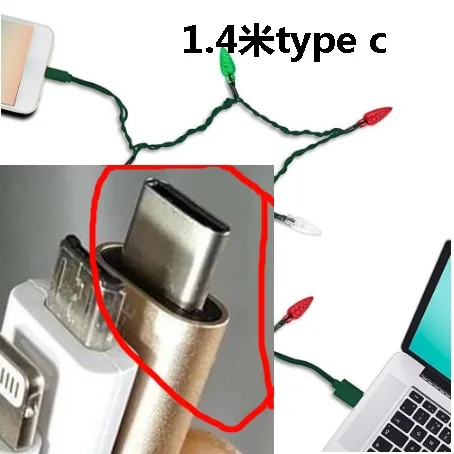 1.4meters Typec Счастливого Рождества светильник светодиодный USB кабель DCI зарядное устройство светильник ing Шнур для iPhone/Android - Цвет: 1.4meters Typec
