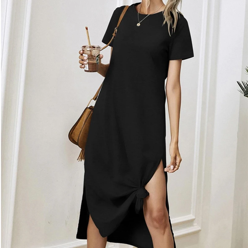 

2021 Summer Dress Women T Shirt Dresses Casual Women Summer Beach Party Loose Short Sleeve Dresses Bodycon Black Long Dresses