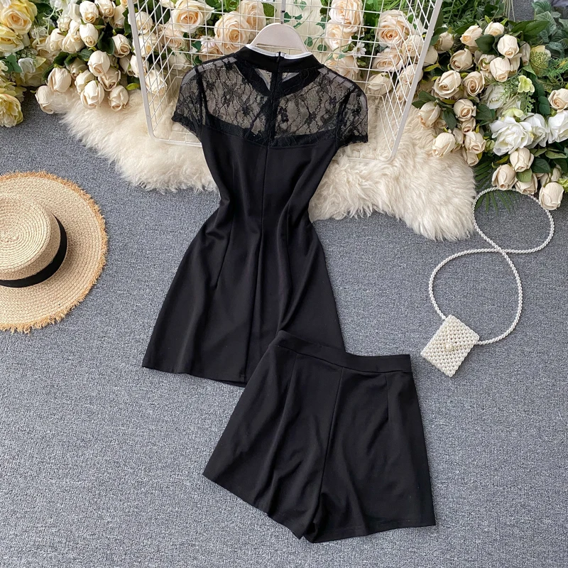 Набор 2021 Новое Женское кружевное платье с короткими рукавами и Шорты комплект из