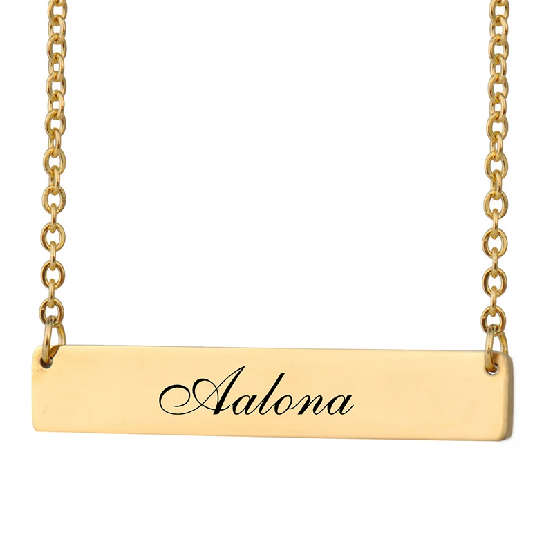 

Custom Nameplate Necklace Women Name Aalona Bar Pendant Best Friends Jewelry Birthday Gifts Stainless Steel Size 40 X 7mm