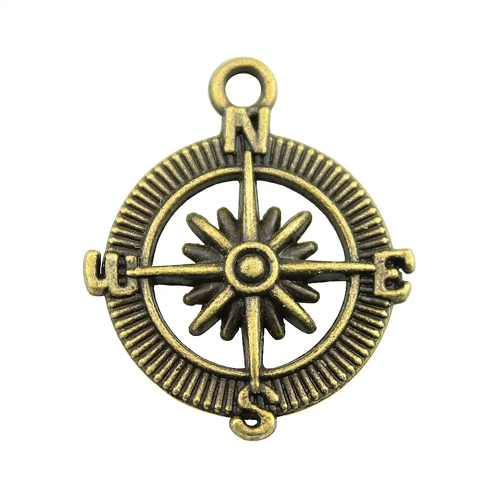 

10pcs Charms Compass 28x24mm Antique Making Pendant Fit Vintage Tibetan Bronze Silver Color DIY Handmade Jewelry