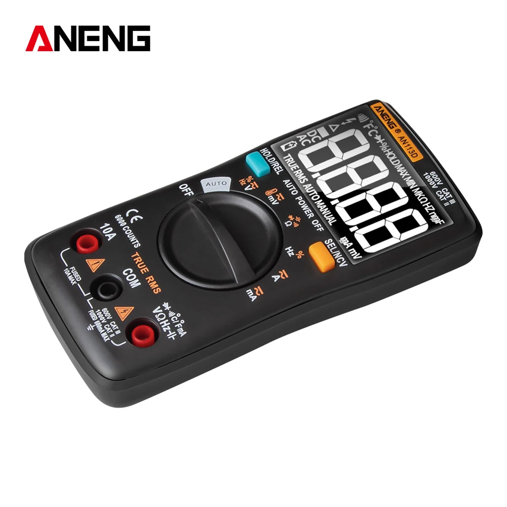AN113D Digital Multimeter 6000 Counts Electrical Transistor Tester Temperature Auto Ranging AC/DC Voltage Meter for Electrician