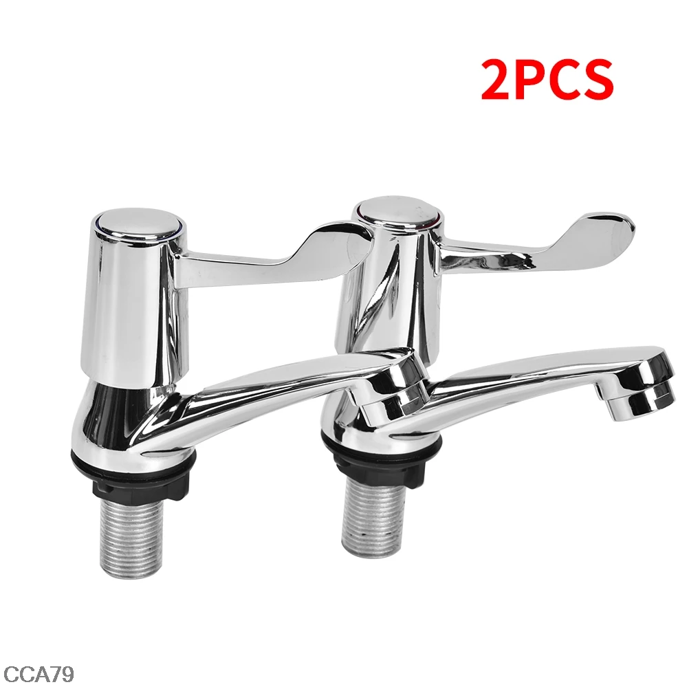 

2X Lever Basin Sink Water Taps Bathroom Sink 1/2" Hot&Cold Water Faucet System