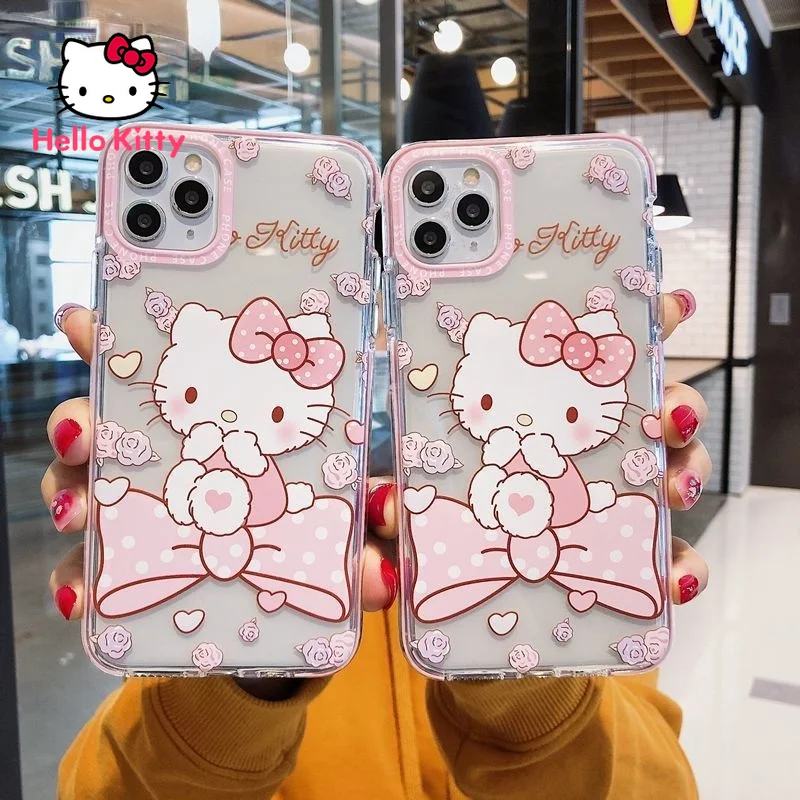 

Hello Kitty Bow Cute for IPhone13/13Pro/13Promax/13mini/X/XR/XS/XSMAX/11/12Pro/12mini Transparent Fall Prevention Case Cover