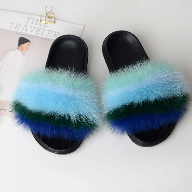 Women Slippers Home Furry Slides House Fluffy Flip Flops Woman Summer Shoes Real Fur Female Footwear Rubber 2020 Fashion | Обувь