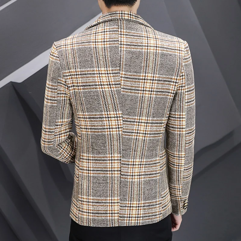Блейзеры в клетку мужские золотистые бархатные демисезонные костюмы куртки