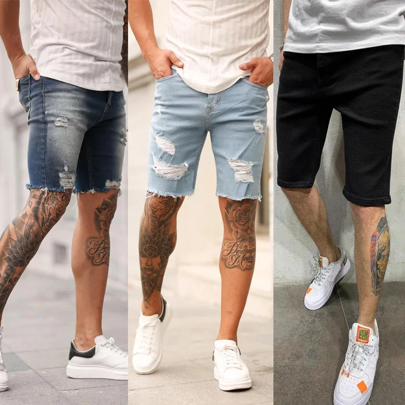 

Летние джинсовые шорты с дырками, узкие джинсы Мужская модная уличная одежда брендовая одежда в стиле «хип-хоп», джинсы