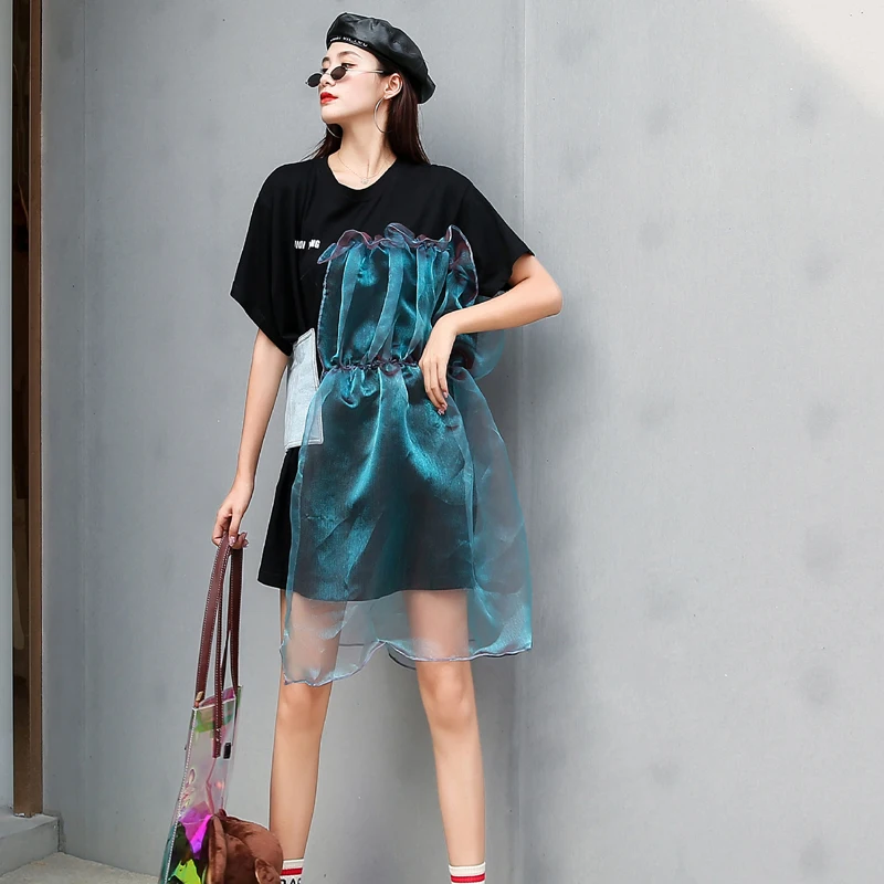 

Персонализированная Женская летняя футболка, новинка, модная свободная футболка средней длины из фиолетовой пряжи с прострочкой в сказочн...