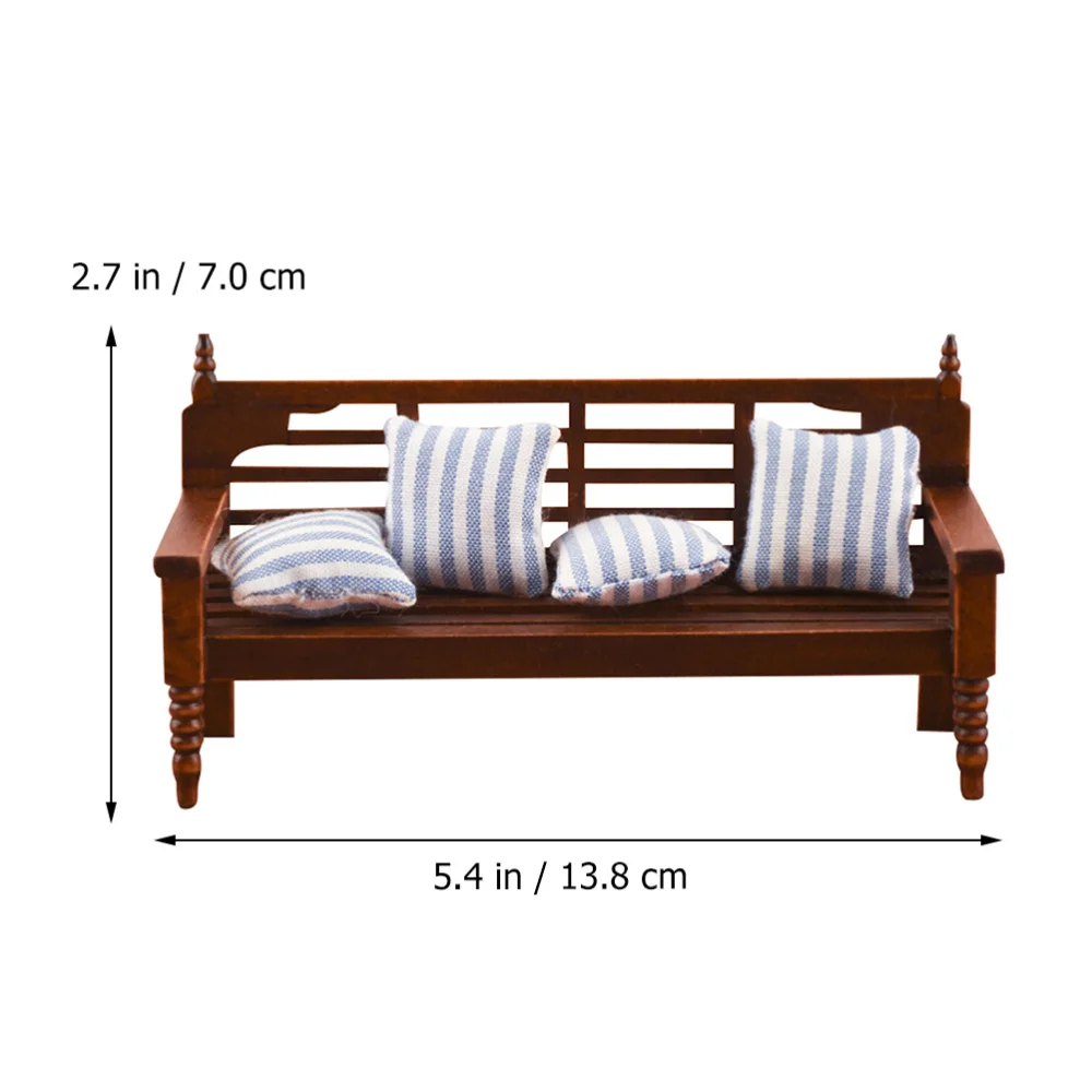 

1 Set of Mini Bench Chair Model Wooden Multi-user Chair Model with Pillow