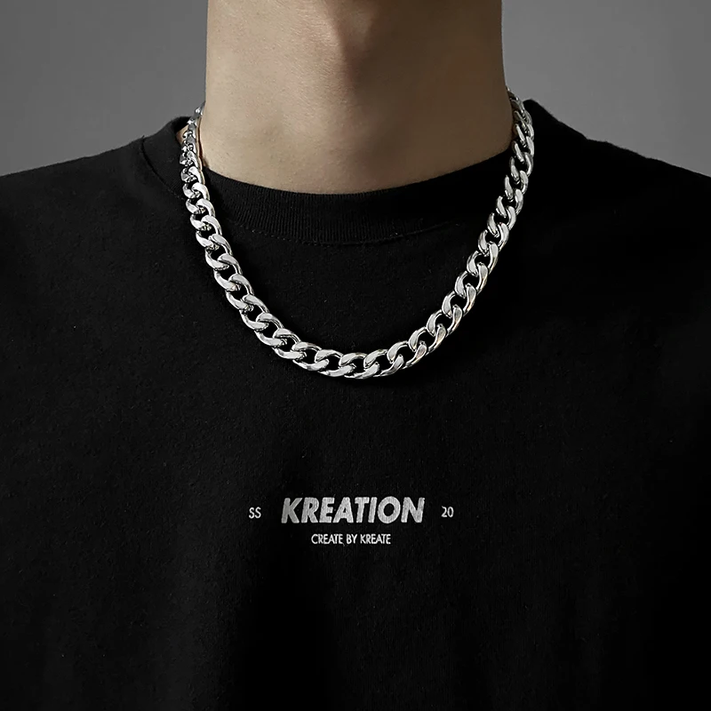 

Cuba Stainless Steel Chain Necklaces for Men Necklace Long Chain Hip Hop Neck Collar Silver Fashion Men Women Couple Jewelry