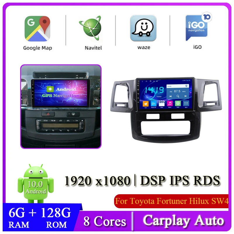 

Car Multimedia DVD Radio Player For Toyota Fortuner Hilux SW4 AN50 AN60 2004~2015 Carplay Navigation GPS Audio Head Unit NAVI