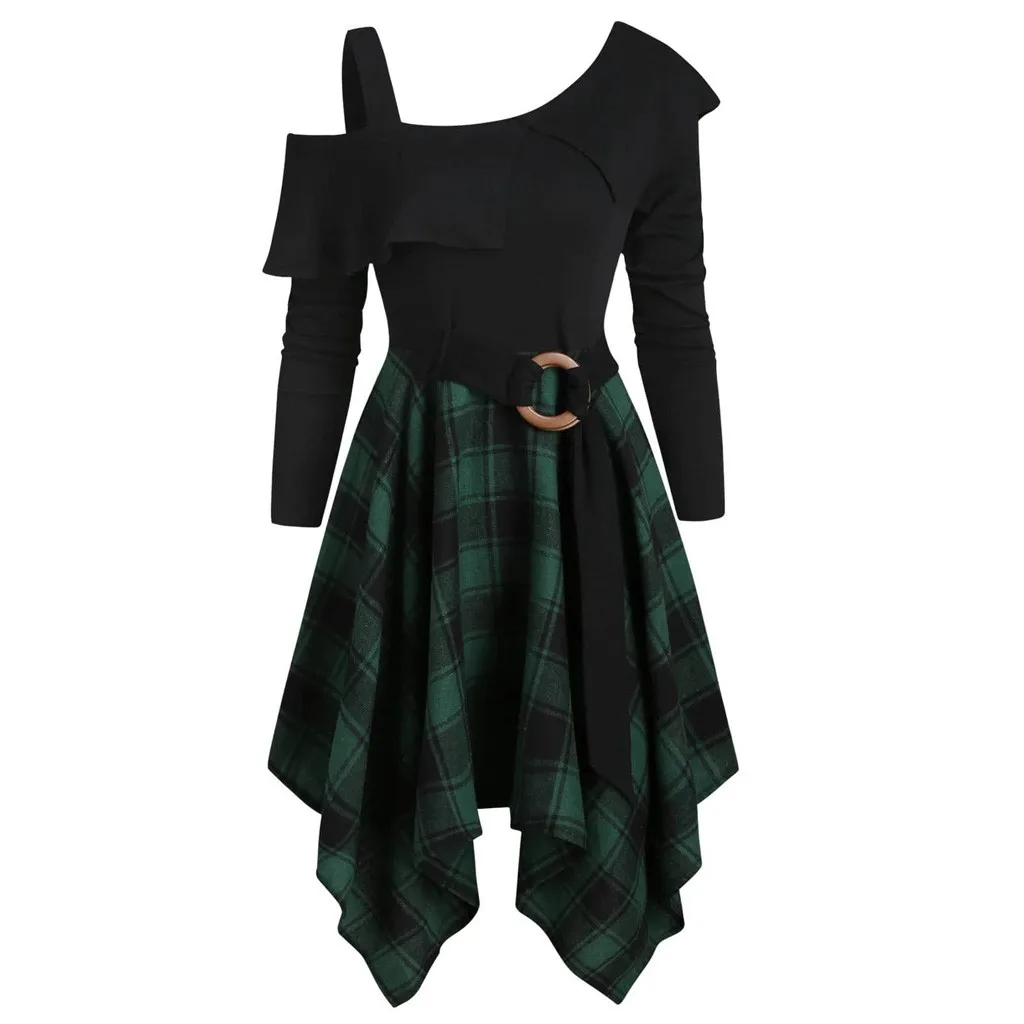 Осень 2020 Вечерние вечернее клетчатое платье женское эстетическое с косым