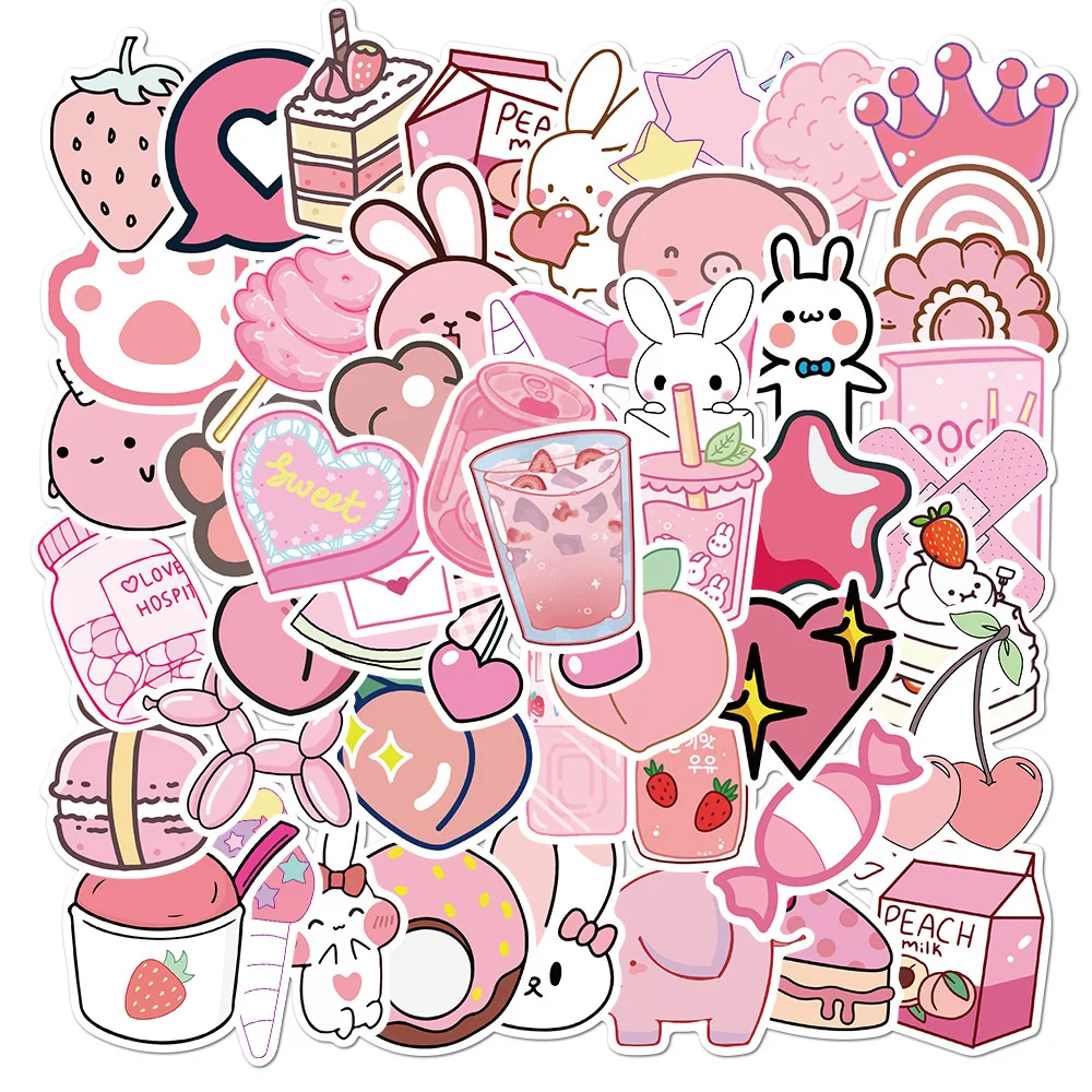 

10/30/50PC Girl Pink Cartoon Sticker PVC Waterproof Suitcase Graffiti Notebook Tablet Skateboard Sticker Wholesale