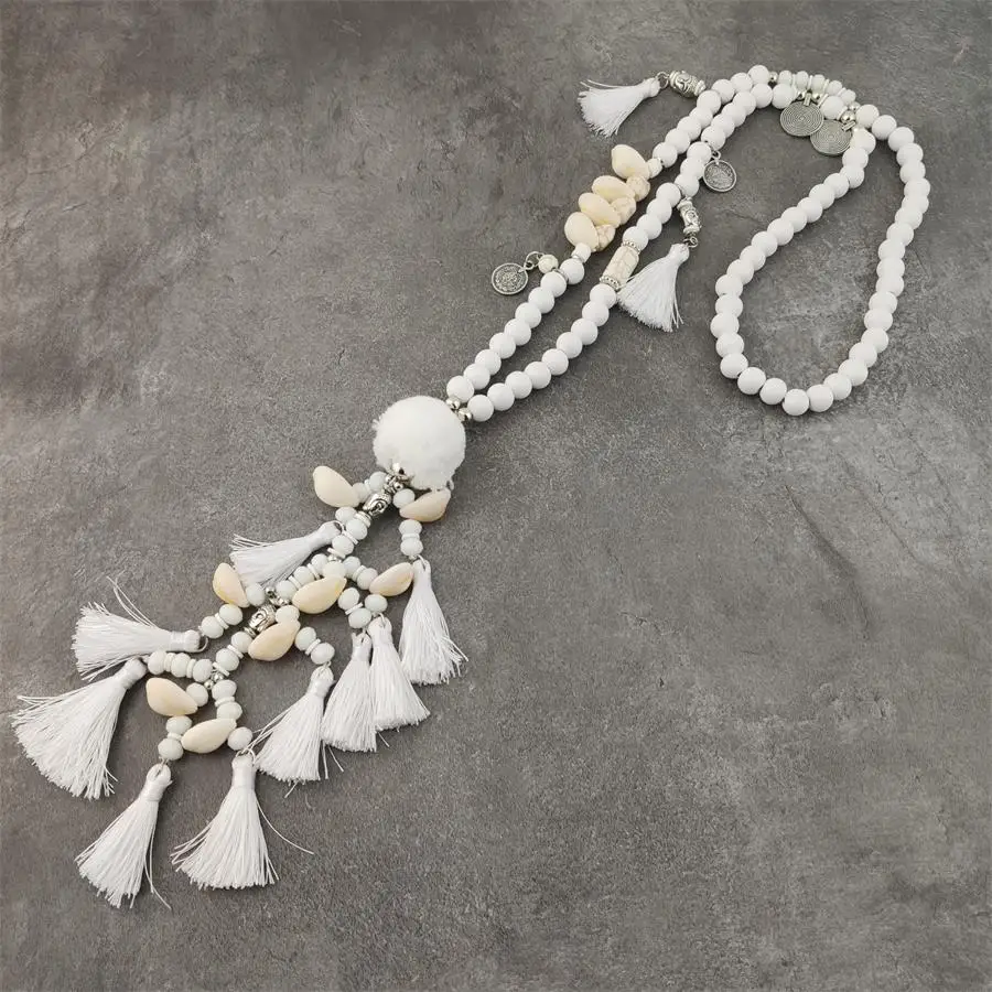 Женское Ожерелье с кисточками в стиле бохо длинное ожерелье из белого дерева