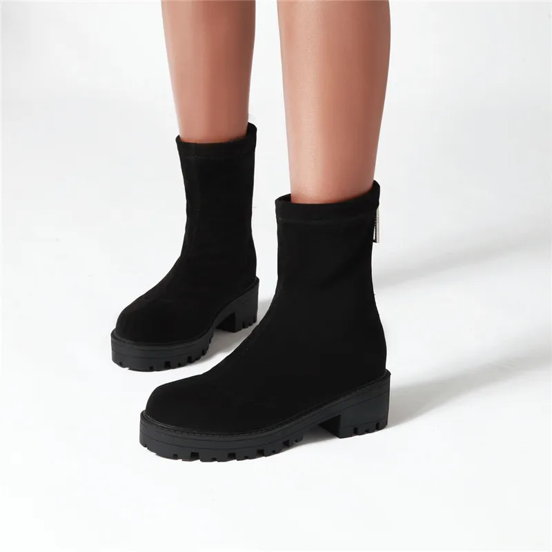 ASUMER 2020 plus size 43 ankle boots women flock round toe zipper square heels platform comfortable casual shoes woman | Обувь