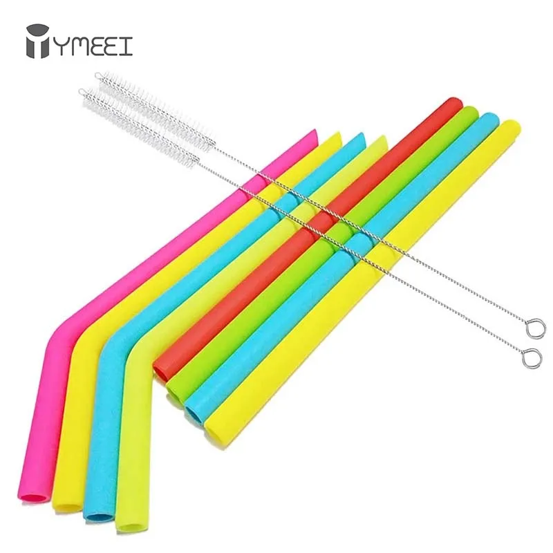 

YMEEI 8Pcs Reusable Silicone Drinking Straws With Cleaning Brush Set Flexible Bent Straigh Drinking Straws Easy to Clean
