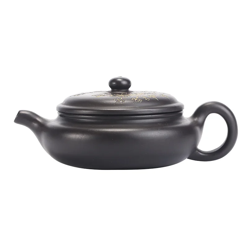 

Black Mud Plum Flat Antique Pot Zisha Teapot Yixing Handmade Pot Kung-fu Teaware Purple Clay Drinkware For Puer Green