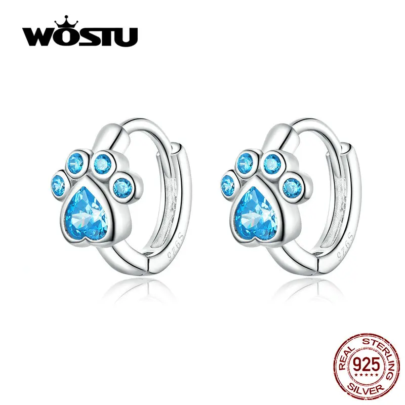 Женские серьги кольца WOSTU из 100% стерлингового серебра 925 пробы с голубым
