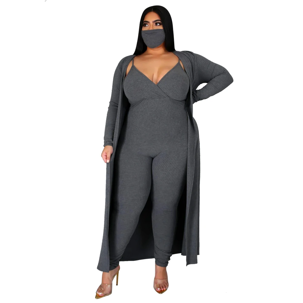 

CY1417 European American spring and autumn pit strip vest Jumpsuit with long coat + mask large women's three piece set spot whol