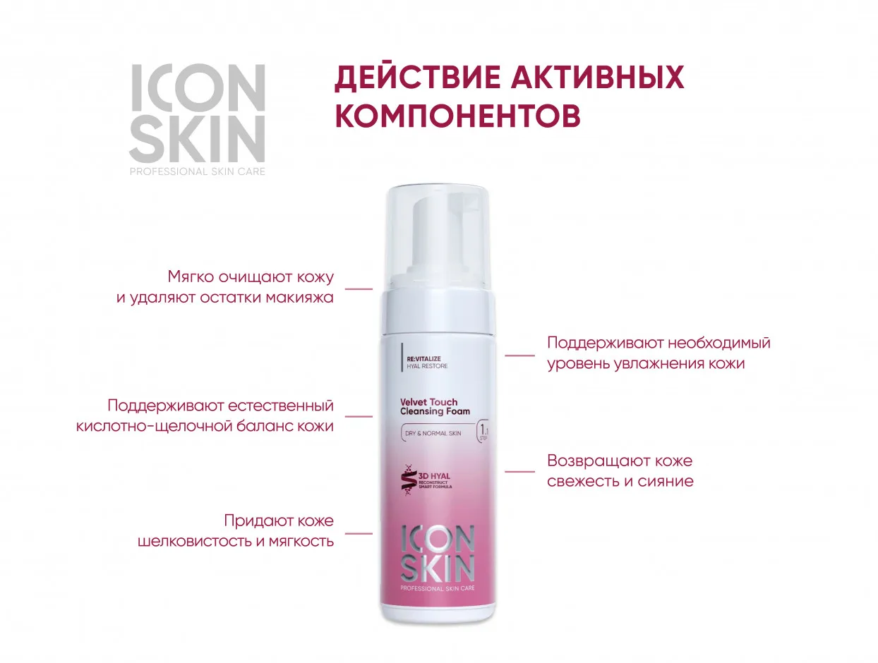 ICON SKIN Пенка очищающая для умывания с гиалуроновой кислотой. Для нормальной и