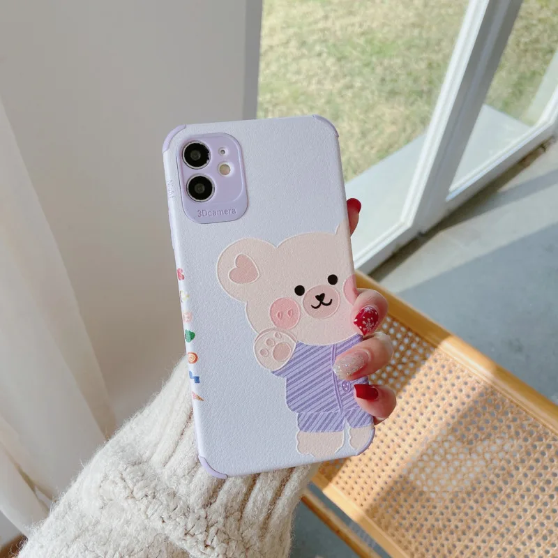 

Cute taro purple bear silicone mobile phone case for iPhone11 12Pro Max mini XR XS XSMax 8 7PluS anti-fall protective back cover