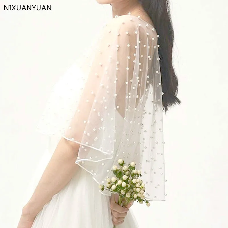 Жемчужный Свадебный Болеро Свадебная накидка белая свадебная короткая спереди