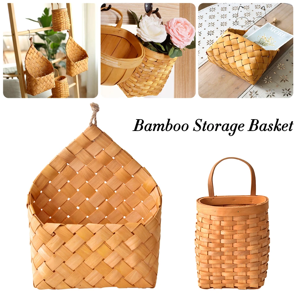 

Natural Cedar Sheet Woven Wall Hanging Basket Flowerpot Wall Decoration Japanese Handmade Storage Basket Household Organizer