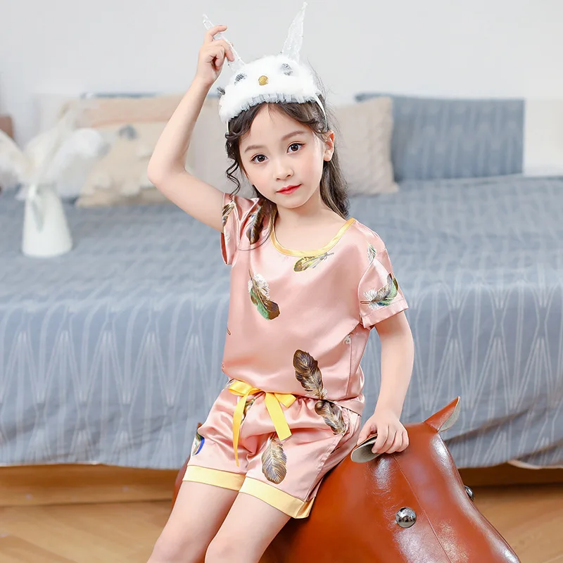 Summer Kid Clothes Cartoon Children Pajamas Set Boys Silk Homewear Suit Baby Girls Sleepwear Pyjamas Kids Pijamas Satin Lounge