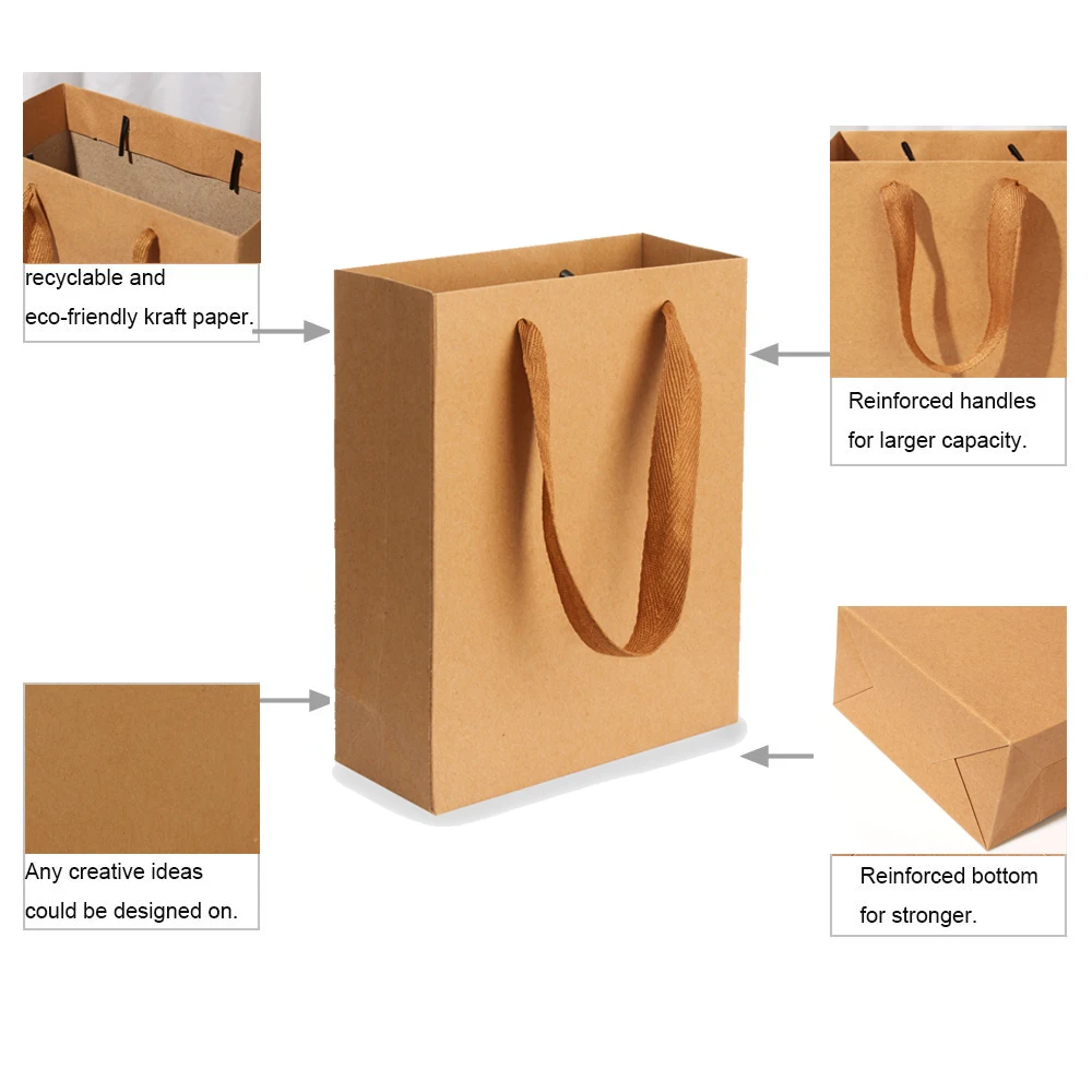 10 шт мульти Размеры подарочные пакеты из крафт-бумаги с нейлоновой нитью ручка