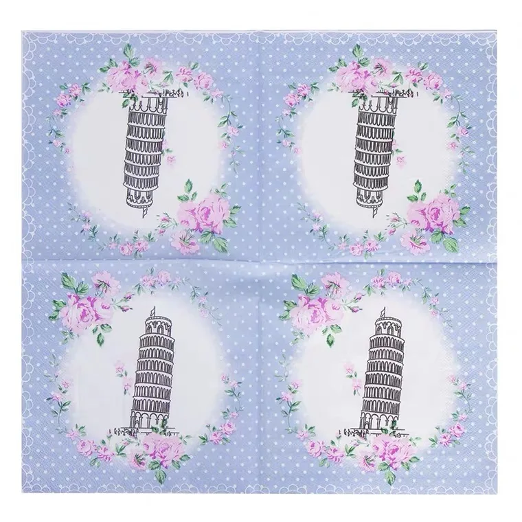 

10pcs 33*33cm Tower and flower theme paper napkins serviettes decoupage decorated for wedding party virgin wood tissues