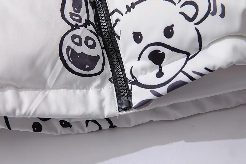 Men's Winter Warm Jacket Coat Patchwork Cartoon Bear Heated Padded Puffer Jacket Oversize Parka Men's Clothing