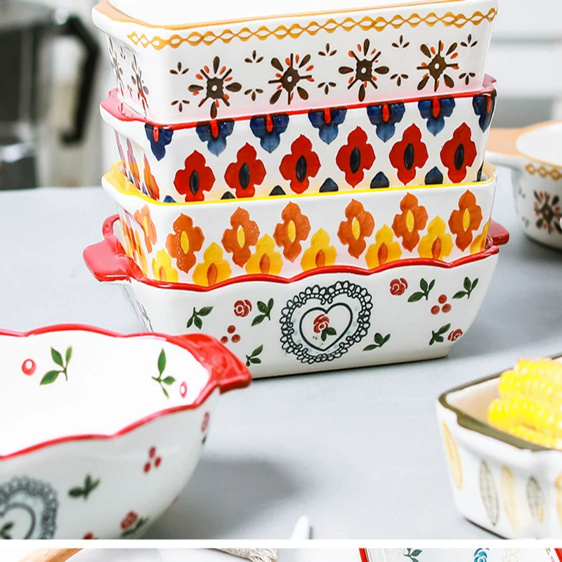 Милый Сельский узор Двойные уха выпечки сковорода керамическая Бытовая