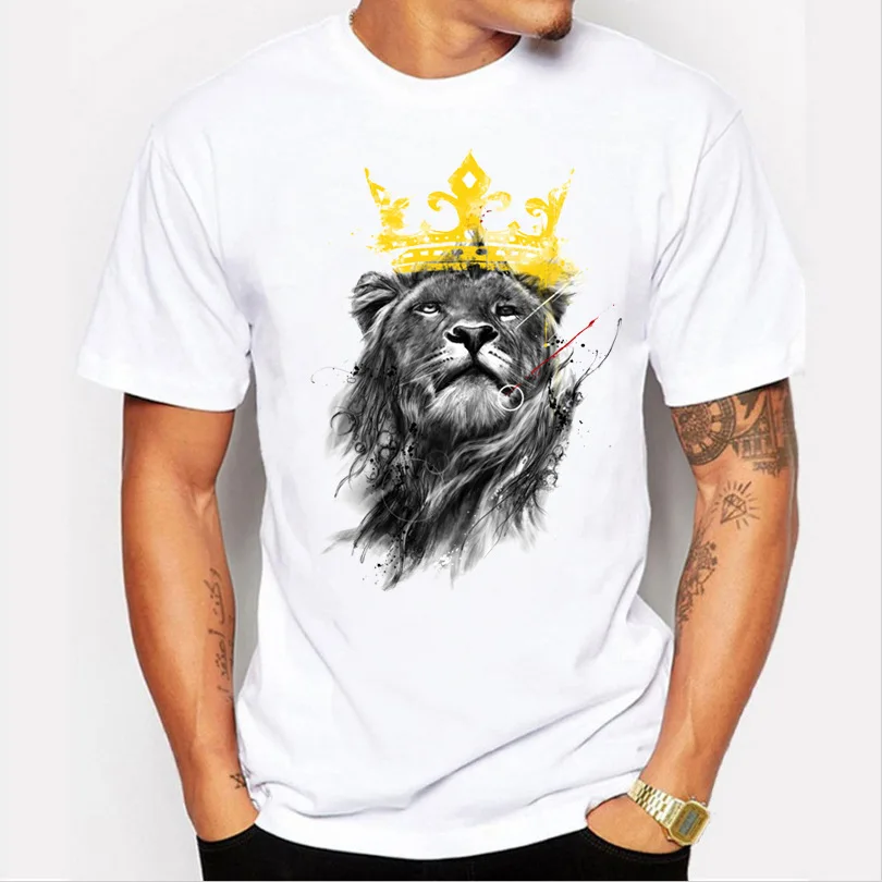 

2021 Hot Men Tops Summer Crown Lion 3D White Men's T-Shirt Fashion Animal Print T-Shirt Men Casual Short-Sleeve Tee Shirt Homme