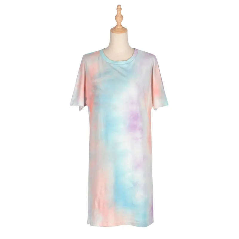 

2020 Summer Dress Women Short Sleeve O Neck Mini Dress Loose Casual Female Gradient Colorful Dress Lady Knitting Dress Vestidos