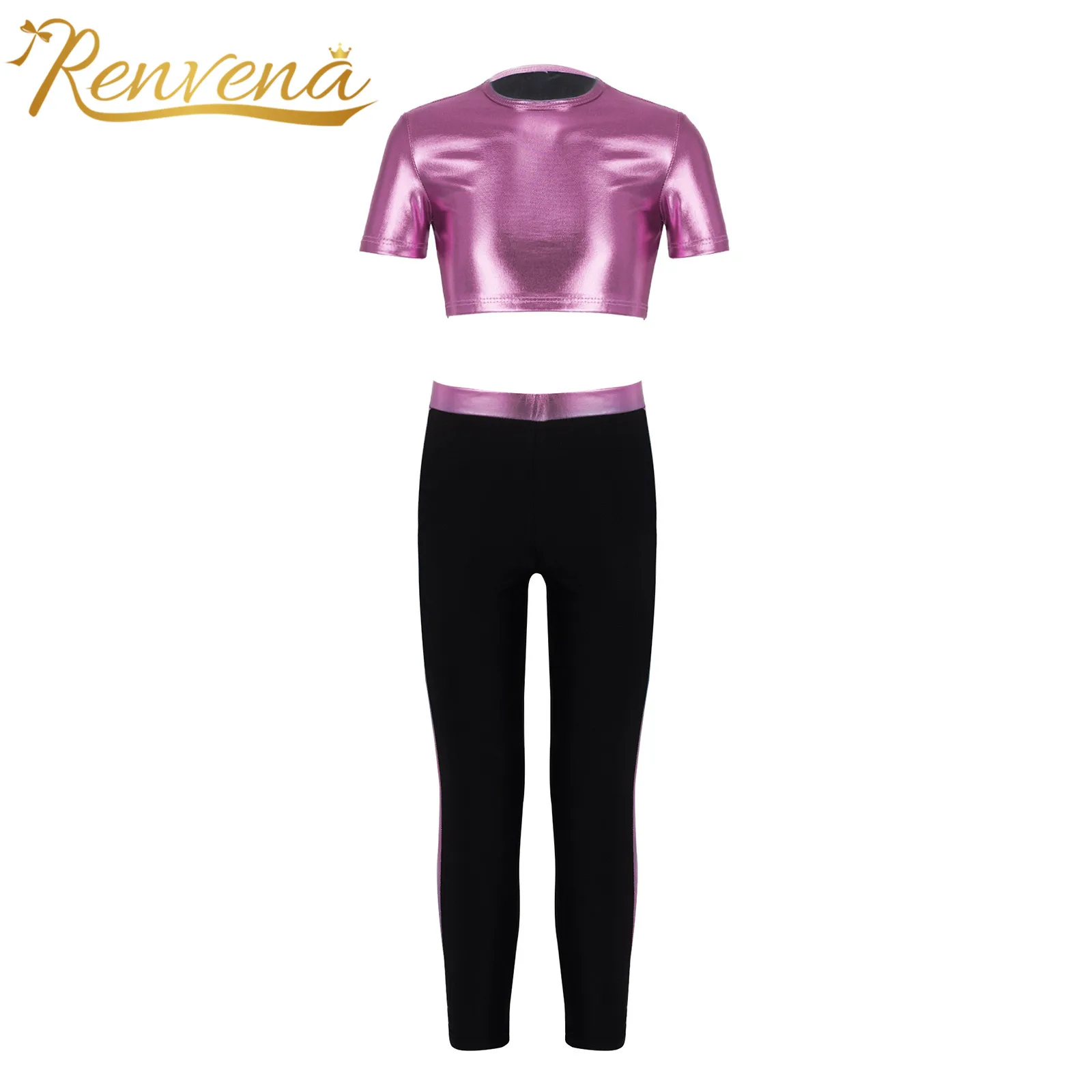 

Kids Girls Ballet Dancewear Sets Crop Top With Pants Childs Hip Hop Jazz Dance Costume Children Workout Gymnastics Outfits