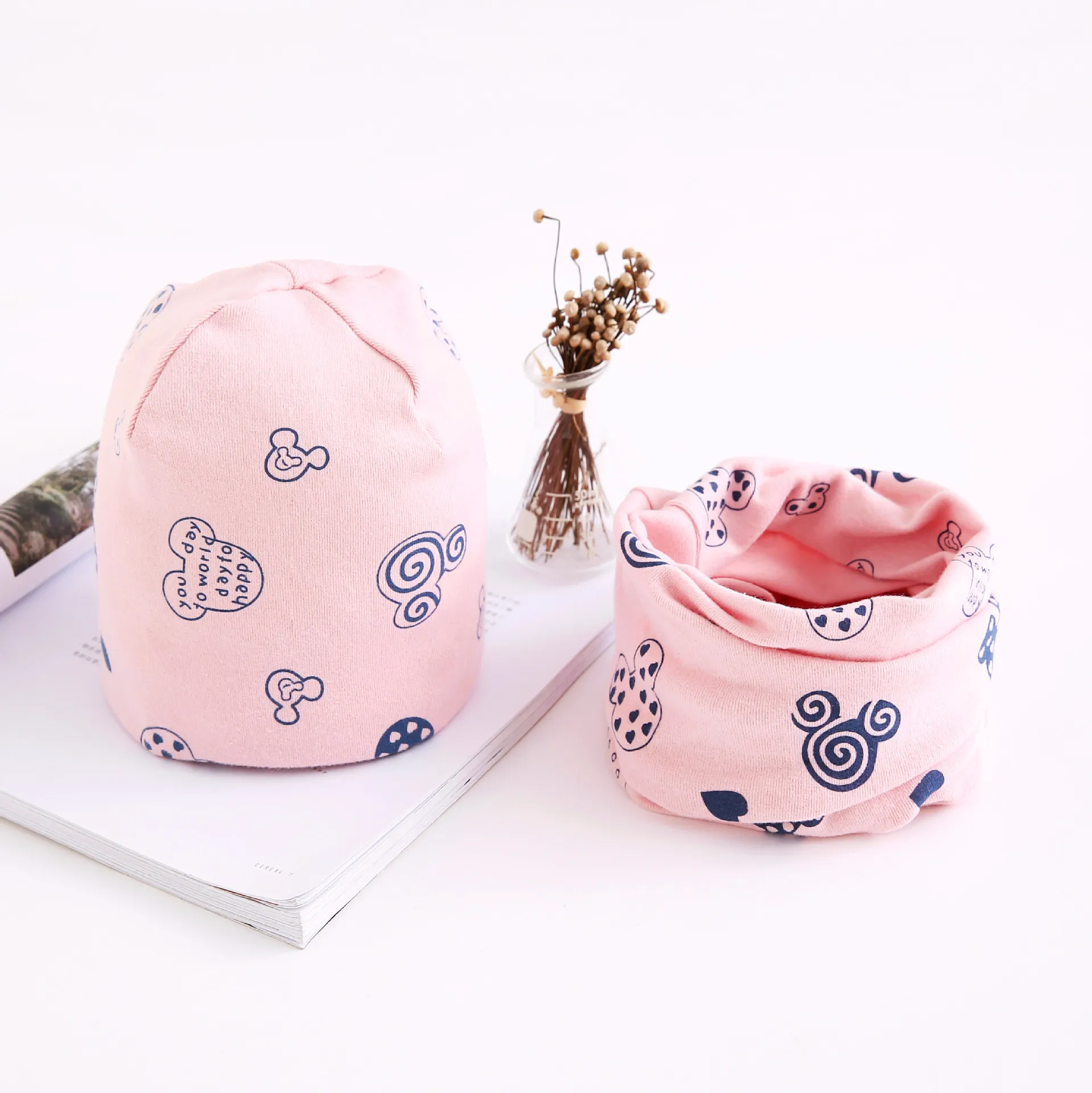 Maylisacc Autumn and Winter New Scarf Hat Two-piece Set 0-8 Years Old Baby Cotton Collar Hat Suit Children's Beanie Snood Sets