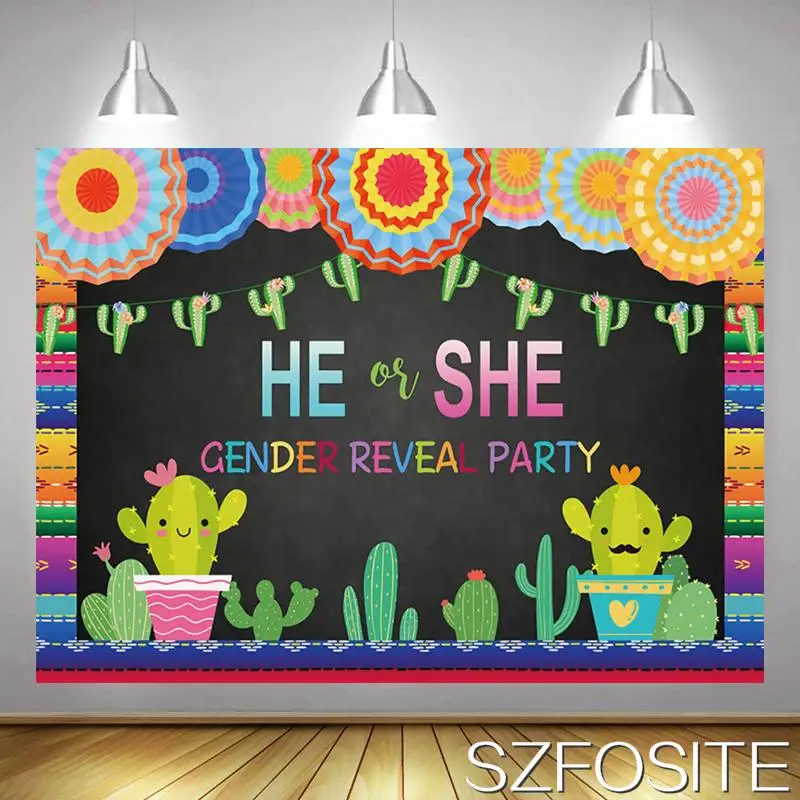 

He or She Cactus Color Umbrella Backdrop Newborn Full Moon Party Room Decoration Photography Photo Baby Custom Vinyl Background