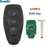 intelligent full smart 3 buttons remote key fob 433mhz with id49 chip for ford kuga fiesta 2016 with emergency key kr5876268