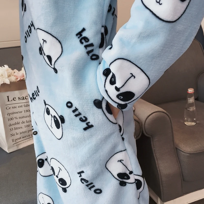 

Winter New Long Sleeve Women Nightgown O Neck Cartoon Panda Thick Flannel Nightdress Coral Velvet Female Warm Nigh Sleepwear