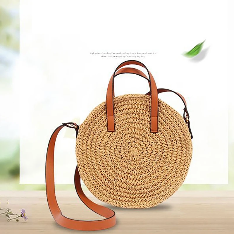 

Fashion Women Shoulder Handbags Straw Bags Beach Bags Circular Vintage Light Large Capacity