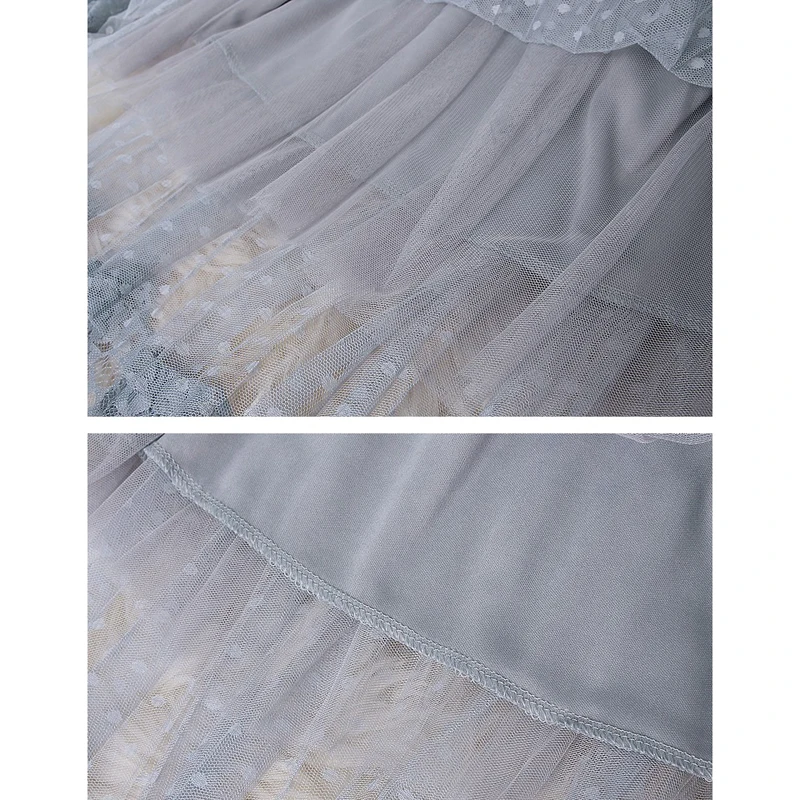 

Pleated Skirts Women Spring new Casual High Waist Mesh Skirts Plus Size Dots Lace Skirts Women