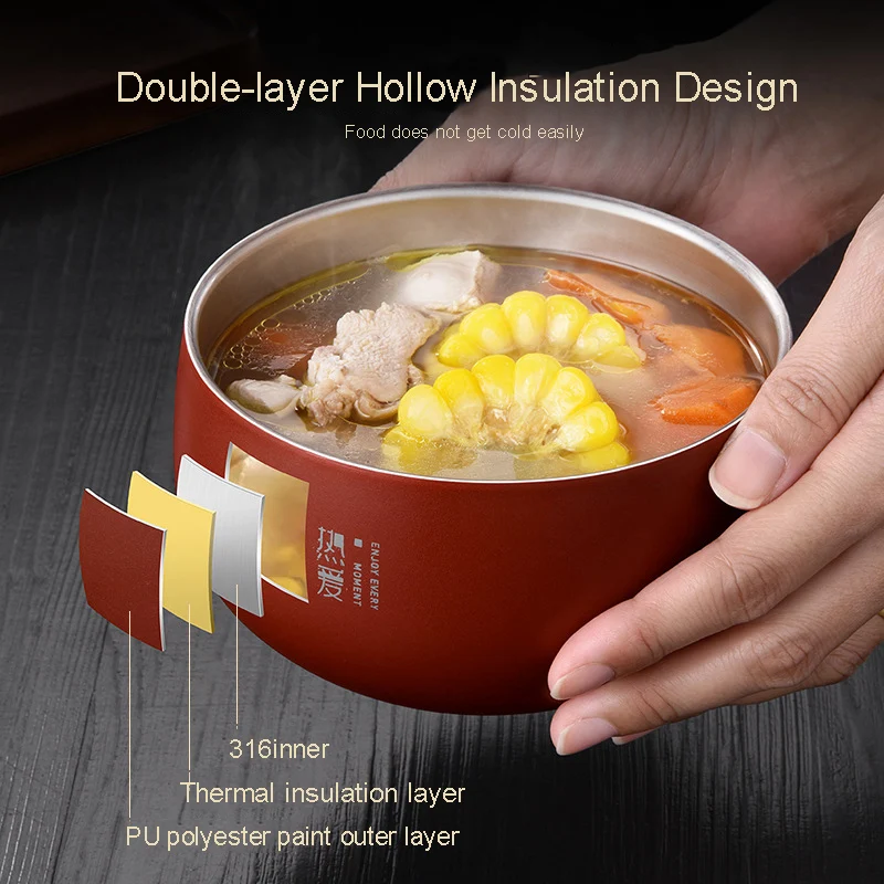 Двухслойная Изолированная миска из нержавеющей стали в китайском японском стиле