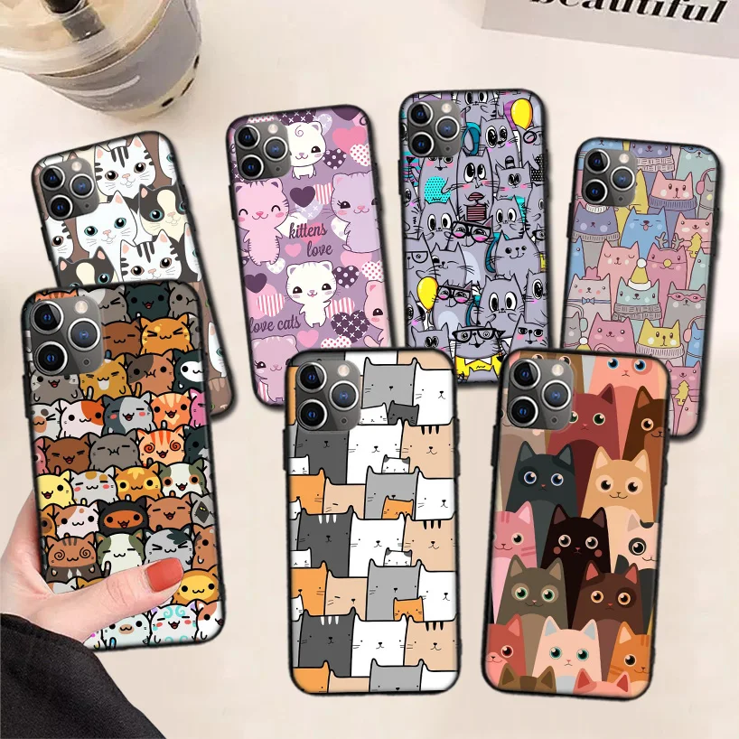 

Cute Cat Cartoon Phone Case For iPhone 13 Pro Max 11 12 Pro XS Max XR X 7 8 6 6S Plus 13 Mini SE 2020 Back Cover Coque Funda