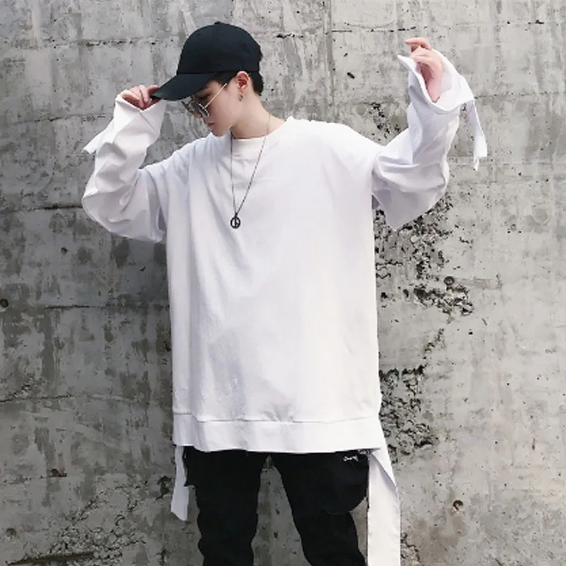 Homens Alta уличная одежда дизайн манга Comprida Moda повседневная Solto Camiseta Casal Roupas Masculina Camisa